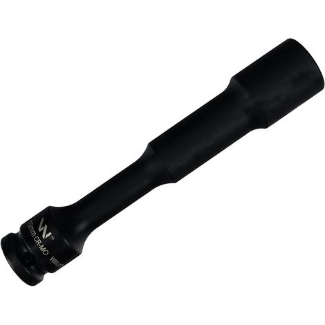 Vaso de impacto de 1/2", hexagonal delgado, muy largo, con orificio pasante, fabricado en acero CrMo de 19 mm, longitud 150 mm, utilizado en mecánica para llaves de impacto, Waryński (1/2)
