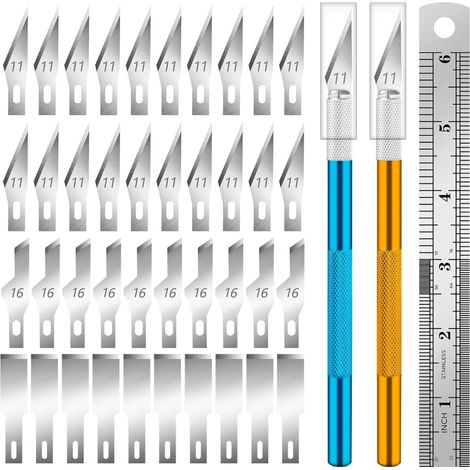 Cutter - 2 Manches + 40 Lames De Rechange + 4 Types De Lames + 1 Règle En Acier - Pour Découpe Précise En Loisirs Créatifs Et Modélisme - Lot De 2 (1/5)