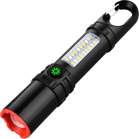 Lampe torche LED rechargeable 3 W 280 lumens avec fonction zoom et lanterne latérale blanche/rouge Lumière dimmable (1/5)