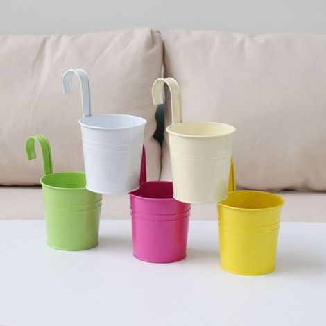 Hanging flower pot, small wrought iron planter in zesty colors. (1/4)