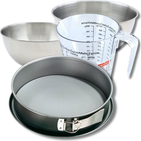 Set pâtisserie avec moule à manqué de 28 cm acier, 2 bols à mixer, verre mesureur et spatule Zenker (1/5)