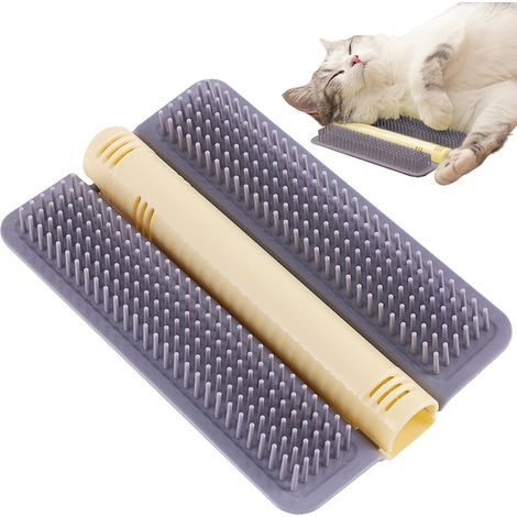Grattoir à poils de chat, toiletteur d'angle pour chat, Peigne de massage de toilettage avec à chat, Jouet interactif pour chaton,Gris (1/5)