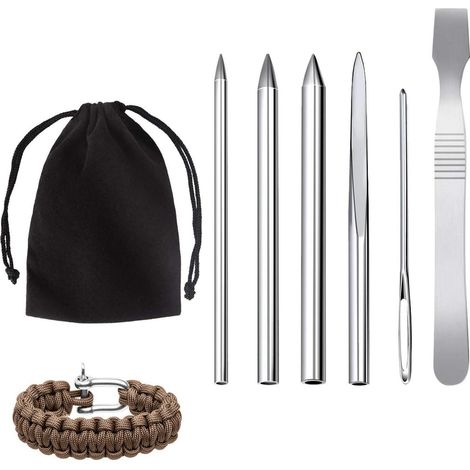 Paracord Nadelset Edelstahl 6-teilig mit Glättwerkzeug und Tasche