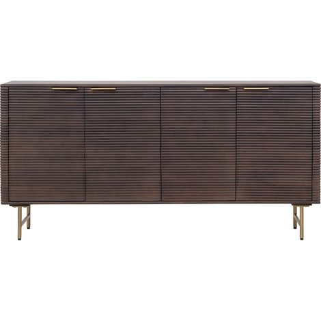 Buffet avec 4 portes en bois de manguier et métal doré - Naturel foncé - SORDANA de Maison Céphy (1/4)