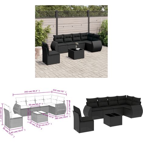 Salon de jardin 7 pcs avec coussins noir résine tressée - Ensemble Salon De Jardin - Mobilier De Jardin - Salon D'extérieur - Résine Tressée - Rotin Synthétique - Home & Living (1/3)