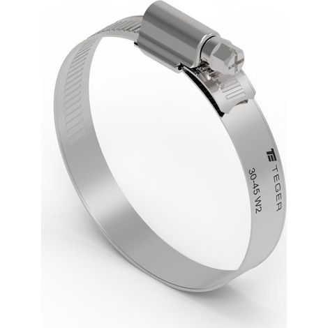 Collier de serrage renforcé 30-45 à vis sans fin (collier W2 - acier inoxydable) largeur 12 mm TEGER (vendu par paquets de 50) (1/3)