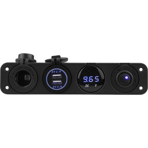 Chargeur Double USB Voltmètre Bleu 12-24V avec Allume-Cigare et Interrupteur 4 Trou (1/5)