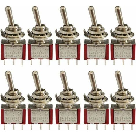 10 Pcs Mini Interrupteur à Bascule, AC 125V 6A / 250V 2A 3 Broches SPDT ON-OFF-ON 3 Broches 3 Positions SPDT Interrupteur à Bascule Autobloquant pour Pièces Auto Rouge,de