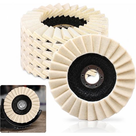 Lot de 6 disques de polissage 125 mm en feutre de laine pour meuleuse d'angle, disque à lamelles pour poncer et polir la peinture, le bois, le plastique et l'acier inoxydable (1/5)