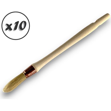 Lot de 10 pinceaux de pouce à rechampir Brosse ronde en soie blanche Ø 15 mm Idéal peinture rénovation volets moulures plinthes angles persiennes Manche bois brut Kibros 371D1530x10
