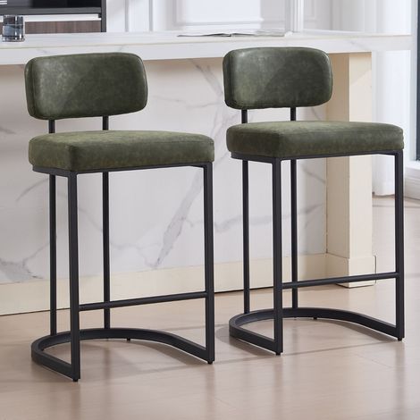 Wahson Bar Stools 2Pcs in PU Leather Modern Industrial Counter Chairs with Metal Frame for Home Bar Pub Restaurant, Green