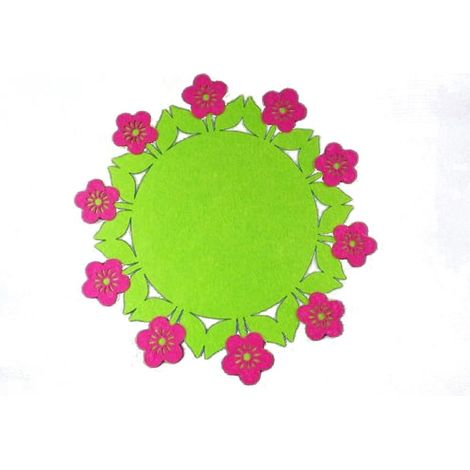 Runde Filzdeckchen in Rosa mit gelben Blüten