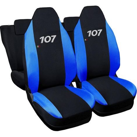 Lupex shop - Coprisedili Auto Compatibili per 107, Made In Italy, set di copri sedili anteriori e posteriori con copri poggiatesta incluso, tessuto poliestere, Nero - Blu Royal (1/5)