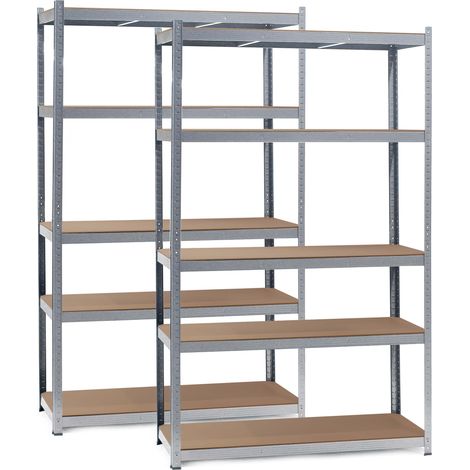 Wiltec Set 2 estanterías de carga pesada zincada 120x60x200cm sistema de encaje 5 baldas 200kg/nivel
