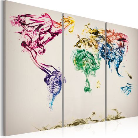 Quadro - Mappa del mondo: colonne variopinte di fumo (trittico) - 120x80 (1/4)