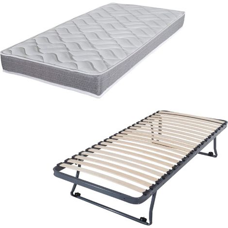 Sommier gigogne + matelas Morgan - 90x190 - Mousse - 20 lattes bois - Gain de place (1/5)