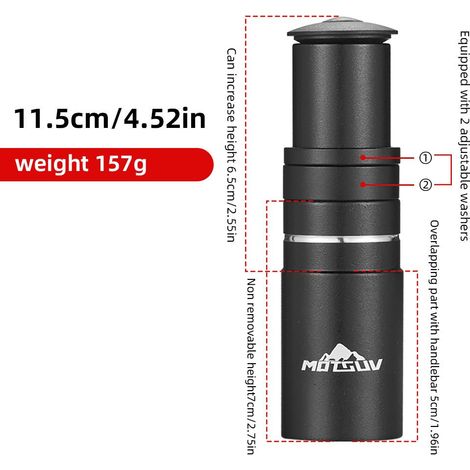 115 mm (2 bagues de réglage) Rehausse de potence en alliage d'aluminium pour vélo, fourche avant, rallonge de potence, accessoire universel pour vélo (1/5)