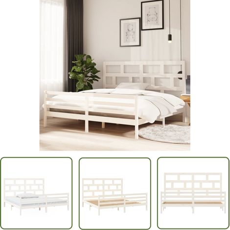The Living Store Massivholzbett Weiß Kiefer 200x200 cm - Massivholzbette - Kiefernbett - Weißes Bett - Doppelbett - Boxspringbetten (1/5)