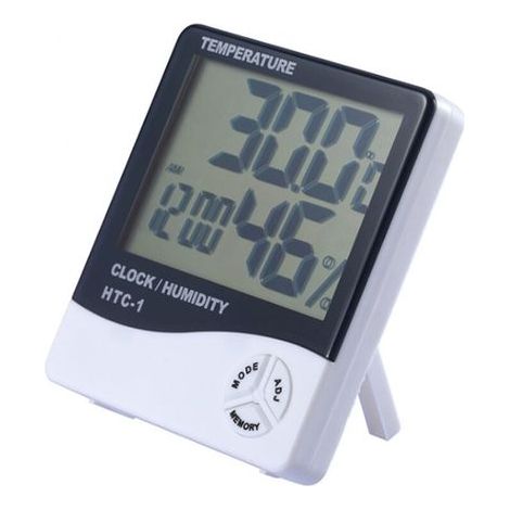 Thermomètre Hygromètre Numérique LCD avec Réveil - Mesure de Température et Humidité, Couleur Blanc, Modèle HTC-1 (1/5)