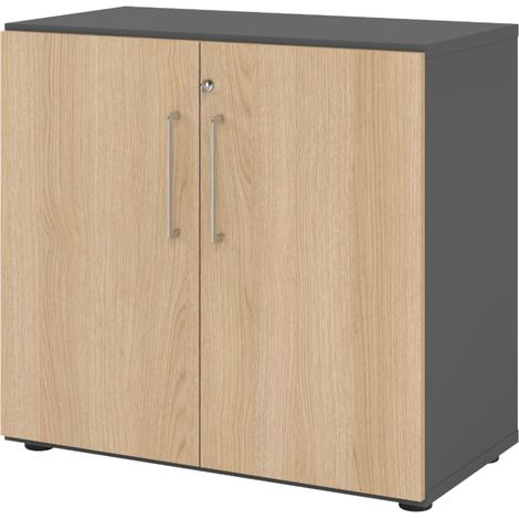 bümö smart Aktenschrank - 2 Ordnerhöhen   Graphit/Eiche