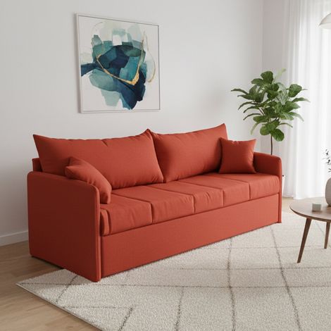 Sofá Cama 3 Plazas Avellana, Desenfundable, Lavable Hecho en Italia, Hidrófugo Cama Extraíble, 205x86 cm Naranja (1/5)