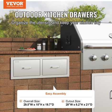 Tiroir Inox de Cuisine 75 x 50 x 25 cm Double Espaces de Rangement Commode à Tiroirs Meuble de Rangement en Acier Inoxydable pour Ranger Ustensile de Cuisine d'Extérieur Barbecue (1/5)