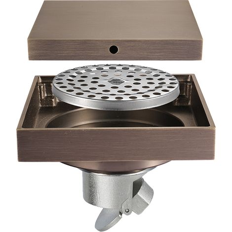 Siphon de Sol Déodorant en Cuivre Pur – Couvercle Invisible Carré, Filtre Amovible, Pour Caniveau Douche Bronze Vert
