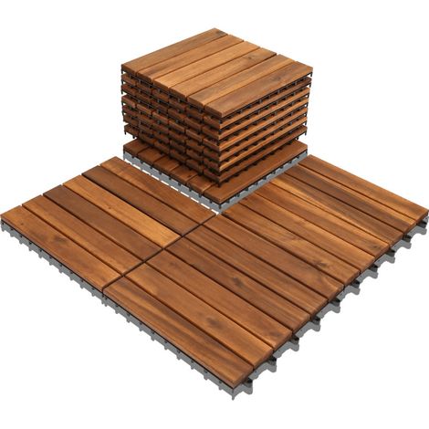 Jopassy Piastrella in legno di acacia 30 x 30 Piastrelle a incastro Piastrelle per balconi Piastrelle per terrazze Piastrelle in legno per terrazze Sistema a incastro Per esterni 77x