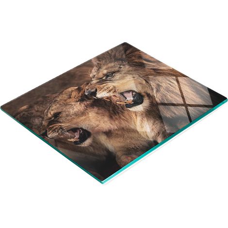 Tabla de cocina de vidrio duradera y elegante con estampado de leones rugientes, 60x52 cm. (1/5)