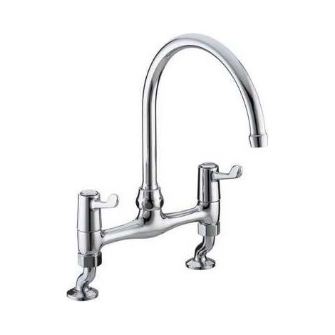 Bristan Value Lever Chrome Bridge Deck Kitchen Sink Mixer Tap with Ceramic Disc Valves - VAL2-BRDSM-C-CD