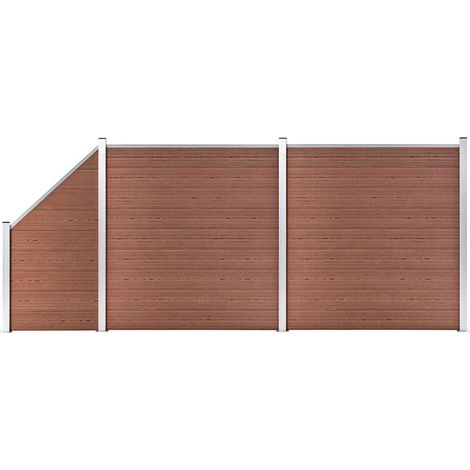 vidaXL Ensemble de clôture WPC 2 Carré + 1 Incliné 446 x 186 cm Marron (1/5)