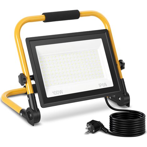 Wolketon Faro da cantiere LED 100W bianco freddo 6500K IP66 lampada da lavoro con supporto e cavo 3m per giardino balcone esterno (1/5)