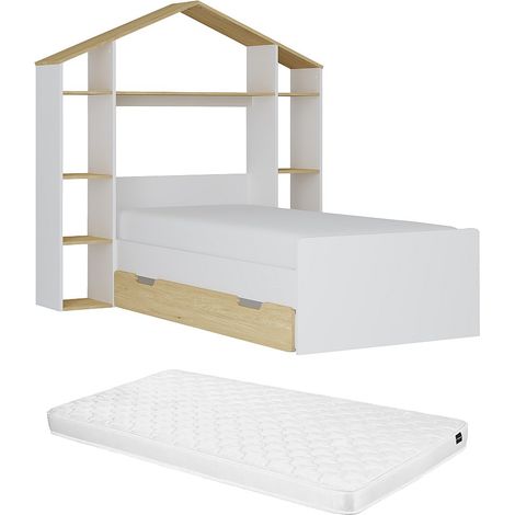 Letto a capanna 90 x 190 cm Bianco e Naturale + Materasso - JERACO