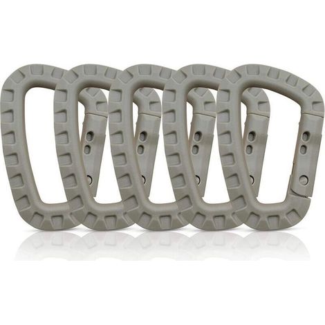Ahlsen Lot de 5 mousquetons, Mousqueton Plastique, Mousqueton Tactique, Mousqueton Militaire, Mousquetons en Plastique Dur de qualité supérieure, Robustes, Forme en D multifonctionnelle (1/5)