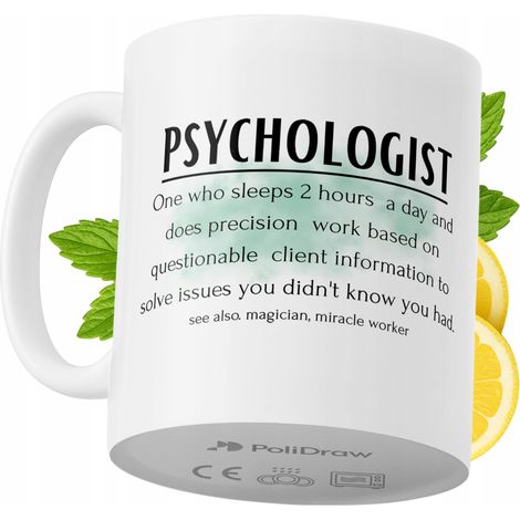 Mug humoristique pour psychologue, avec un texte amusant et un design graphique original. Idéal pour les anniversaires, les fêtes et les occasions spéciales. Mug premium pour la maison, le bureau et l (1/5)