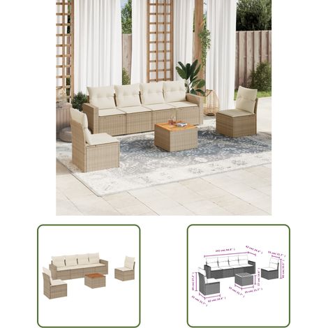 The Living Store Salon de jardin avec coussins 7 pcs beige résine tressée - Ensemble Salon De Jardin - Salon De Jardin Extérieur - Meuble De Jardin - Mobilier De Jardin - Résine Tressée