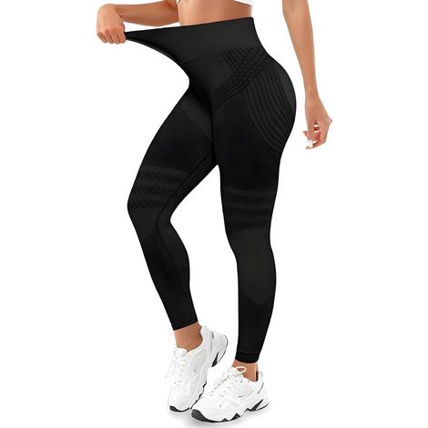 Anti-Cellulite-Leggings – Sportleggings für Damen – lange Kompressionsleggings mit Push-up-Effekt am Po, hohem Bund, blickdicht – Sporthose für Yoga und Pilates – 1 Stück (XL Schwarz) (1/5)