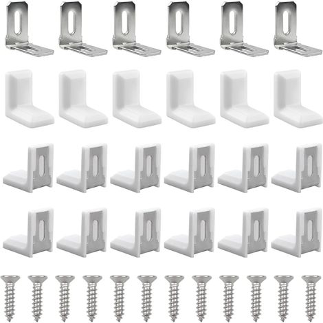 Lot de 12 équerres d'angle en plastique en forme de L en métal durable à angle droit de 90 degrés avec vis pour meubles (blanc) (1/5)