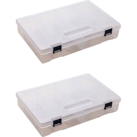 Caja de almacenamiento de herramientas, juego de 2, transparente con 10 compartimentos. (1/5)