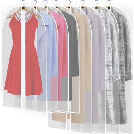 8PCS Housses de Vêtements AVCE Zip, Anti Poussière Etanche Mite Humidité, Anti-Poussière Housses de Protection Transparentes pour Chemise Costumes Manteaux Clothes Covers Sac de Vêtement(Blanc) (1/5)
