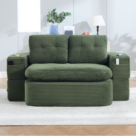Canapé convertible 165x123x61 cm en tissu cord vert émeraude, modulable pour salon FloraGrace (1/5)