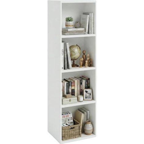 Libreria da Terra in Legno Verticale Salvaspazio con Ripiani 4 RIPIANI BIANCO (1/5)