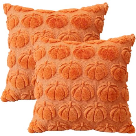 Taies d'oreiller d'automne - Taies d'oreiller citrouille - Taies d'oreiller décoratives à motif citrouille - Idéales pour le salon, le canapé et la chambre - Lot de 2 - 45 x 45 cm (1/5)