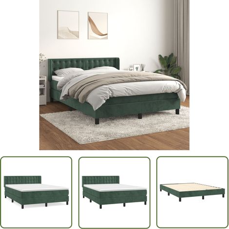 The Living Store Boxspringbett mit Matratze Dunkelgrün 140x200 cm Samt - Samtbett - Boxspringbett - Doppelbett - Bettauflage - Matratze (1/5)