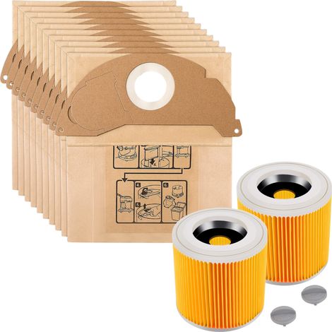 Sac aspirateur et Filtre pour Karcher WD2 Sacs remplacement 6.904-322  [Lot 10] et Filtres remplacement 6.414-552.0  [Lot 2] (1/4)