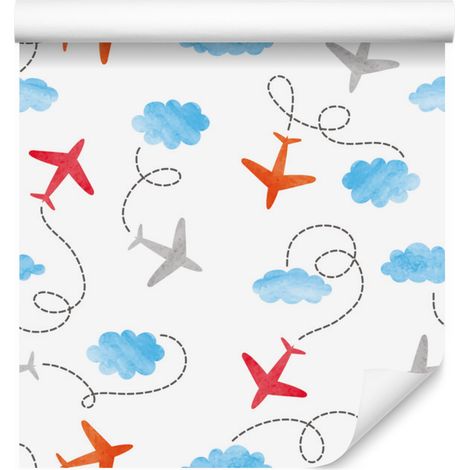 Papier peint à motifs d'avions féeriques, style aquarelle, pour salon et chambre, 50 x 1000 cm (1/5)