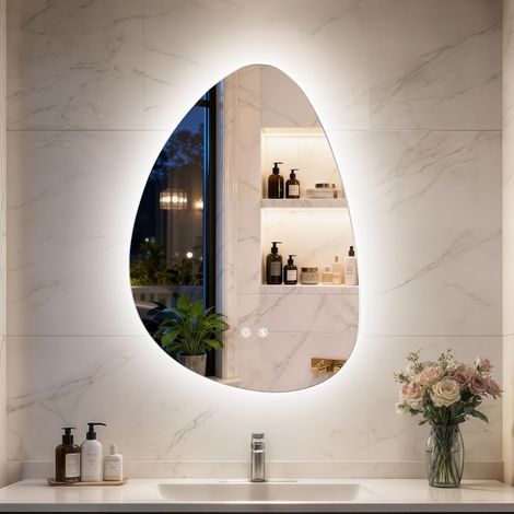 77x55cm Specchio Bagno con Luce LED Asimmetrico Retroilluminato Con Antiappannamento Dimmerabile (1/5)