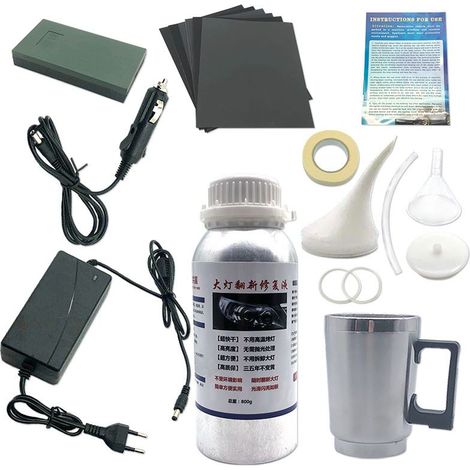 Kit De Restauracion De Faros De Coche Por Polimero Liquido, Botella De 800ml Incluida, Pack Compatible Todos Los Vehiculos