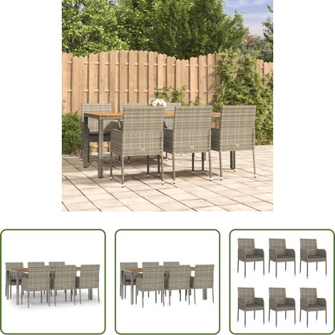 vidaXL Salle à manger extérieure - Ensemble à manger jardin et coussins 7 pcs gris rotin (1/5)