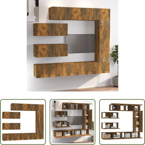 vidaXL Wandmontage - 7-tlg. TV-Schrank-Set Räuchereiche Holzwerkstoff (1/5)